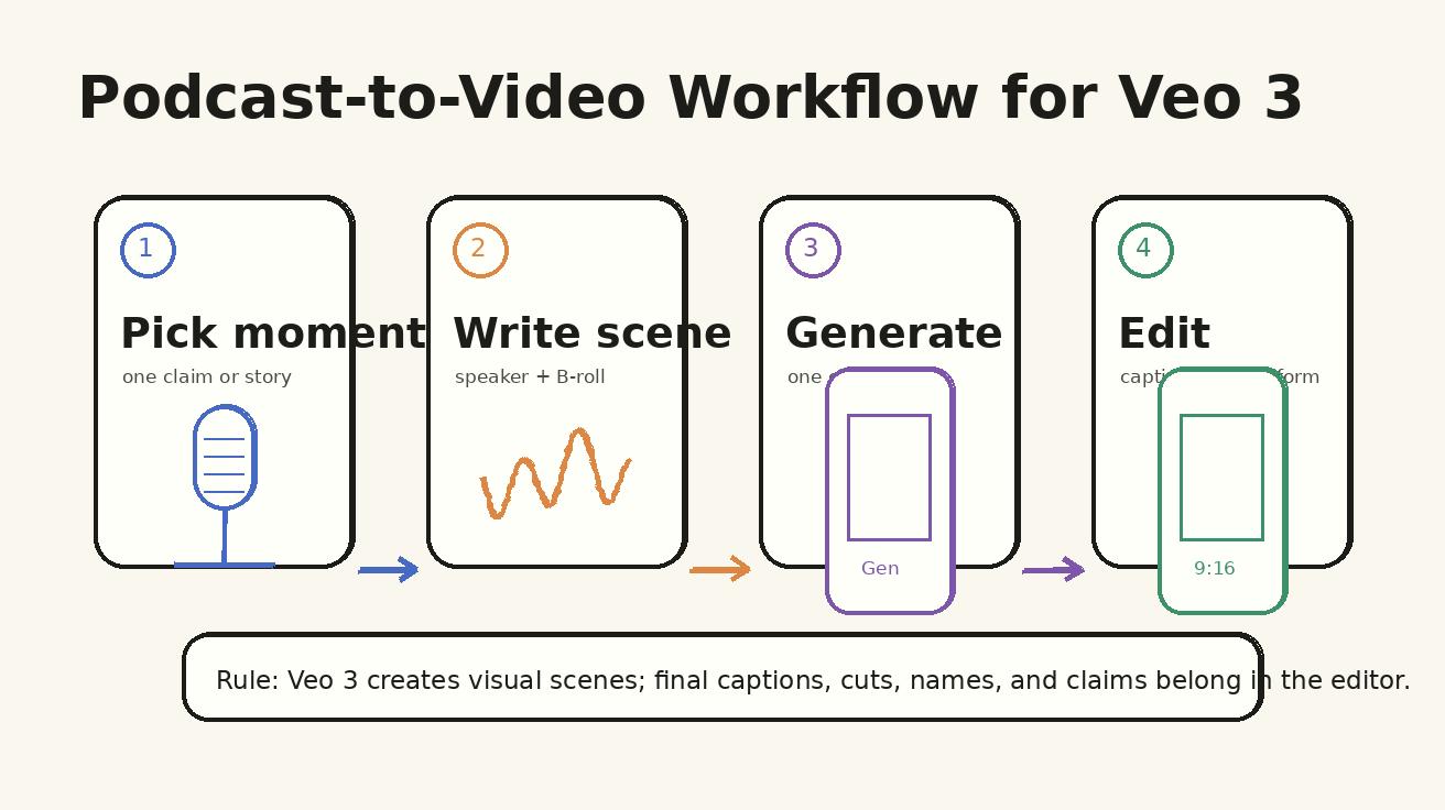 Quick answer: the safest Veo 3 podcast clip workflow